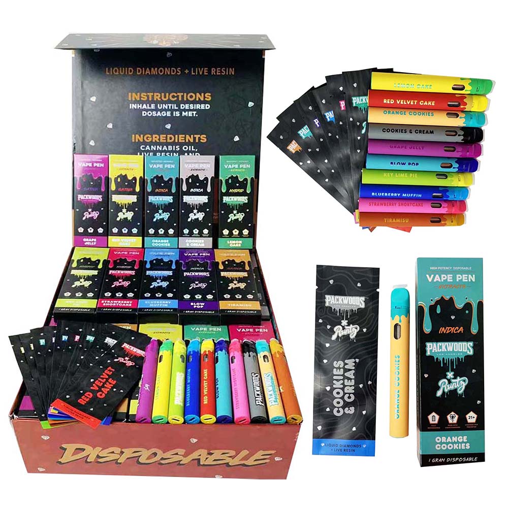 

New E-cigarettes Disposable vape pens Runtz x Packwoods 1.0ml 380mAh Rechargeable Battery Empty Vapes Live Resin Vape Pen Vaporizer with Premium Packing 10 flavors