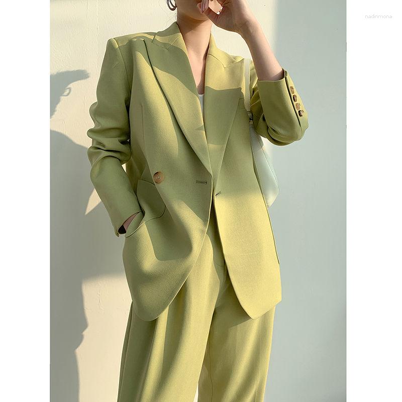 

Women' Two Piece Pants Women' Suit Blazer Pant Suits Spring Formal Outfits Office Lady 2 Set One Button Jacket M73, Green