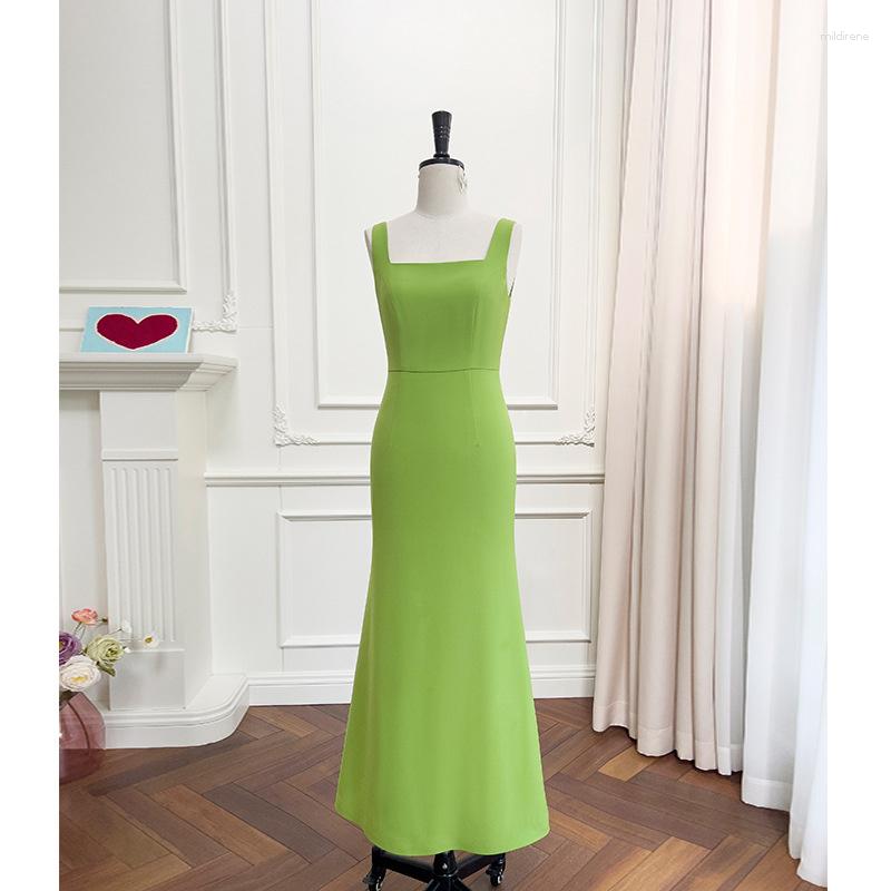 

Casual Dresses 2023 Fashion Slim Summer Dress Green Strap Slash Neck Elegnat Evening Cocktail Women Long