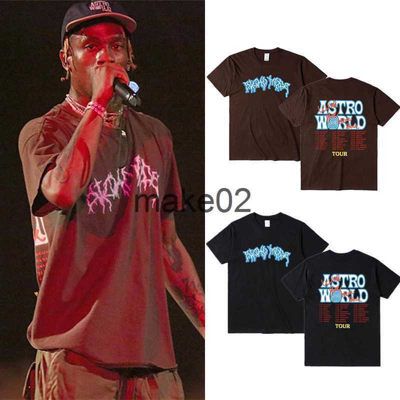 

Men's Plus Tees Polos 2022 Hip Hop T Shirt Men Women ASTROWORLD cactus jack Harajuku TShirts cotton lightning Tees Tops x0621, Dark brown
