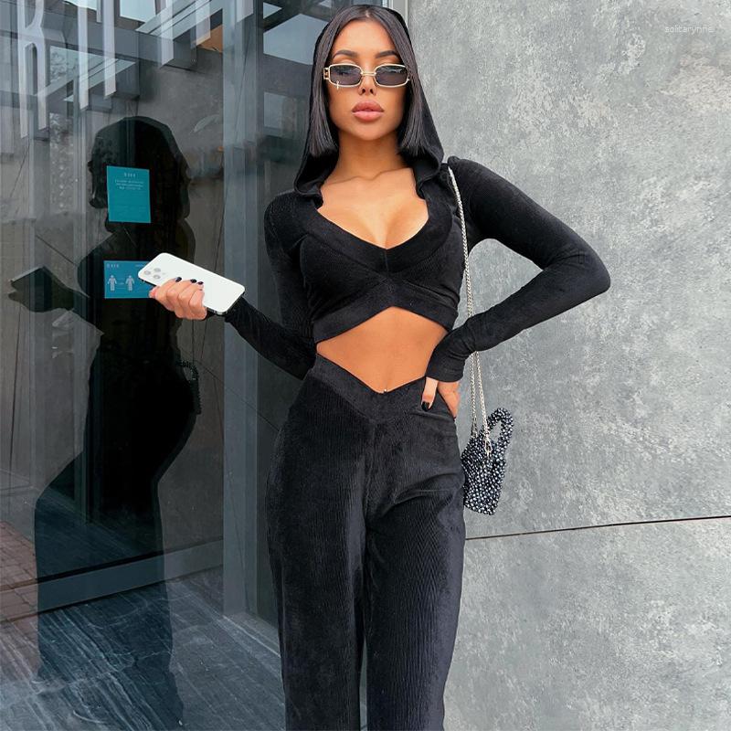 

Women' Two Piece Pants Autumn Winter For Women Knit Casual Pices Sets Long Sleeve Round Neck Solid Crop Top Outfits Sweet Style, Black