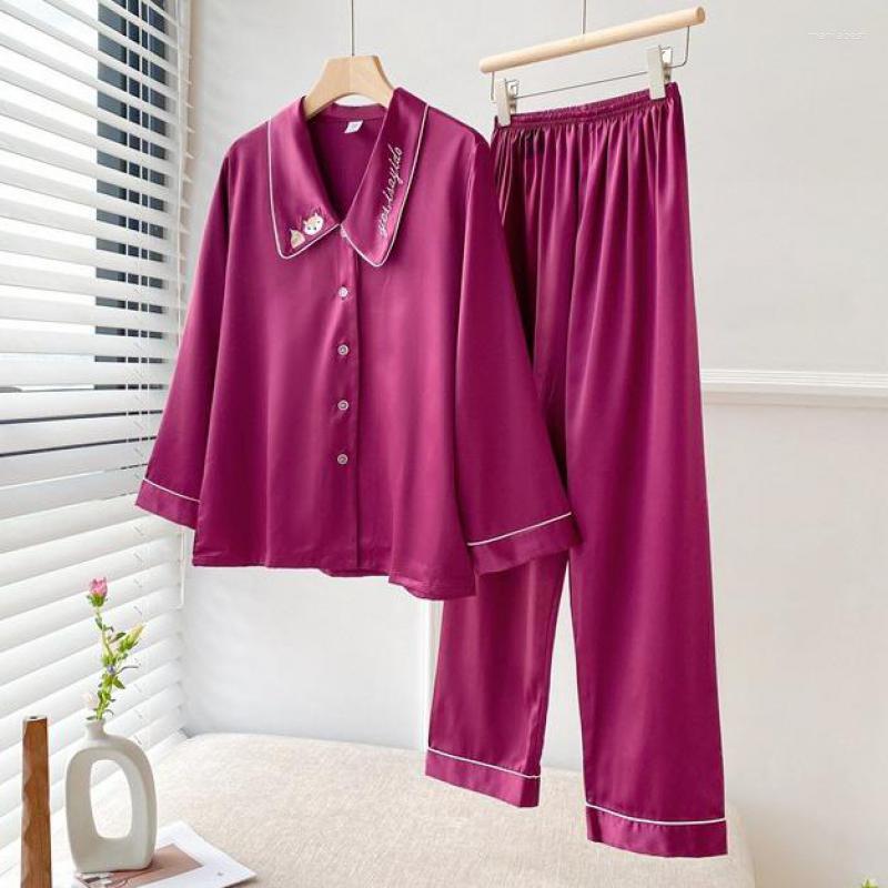 

Women's Sleepwear Satin Home Clothing Intimate Lingerie Sexy Leopard 2PCS Pajamas Suit Women Long Sleeve Casual Spring Sleep Set Pyjamas, White