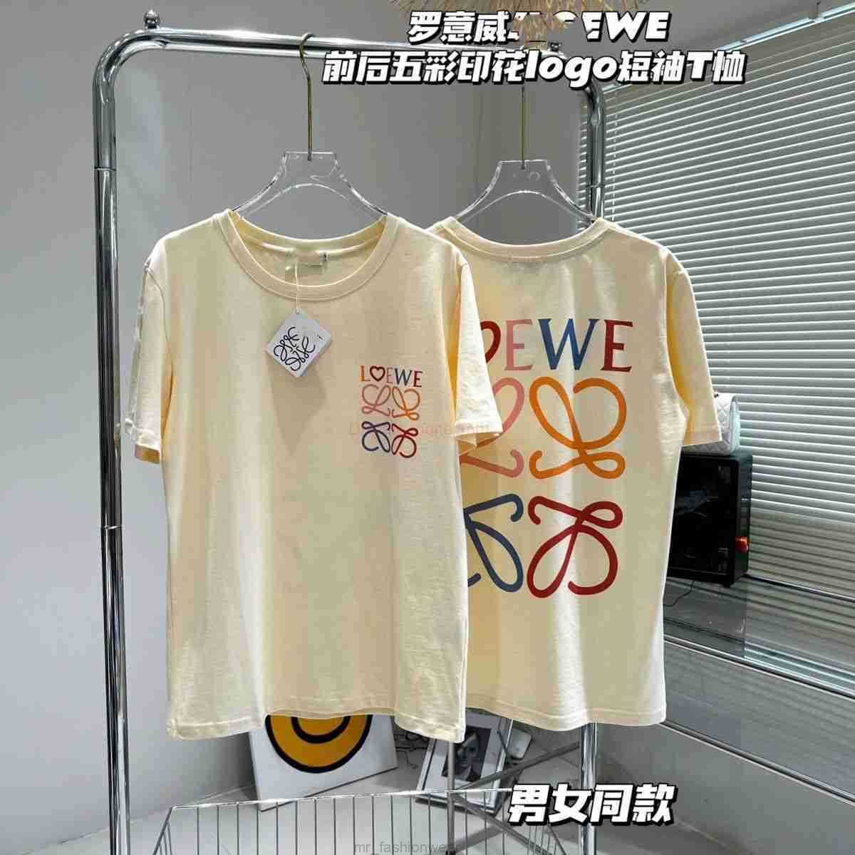 

Designer Fashion Clothing Tees Tshirts Loewe Summer Fashion Personality Colored Painting French High Grade Sweet Couple Dress Tshirt Small Shirt for Men and Women L, Creamy-white