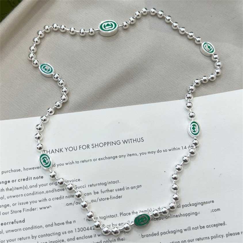 

2023 Gujia Green Enamel Round Beads Sterling Silver Necklace Made of Old and Versatile Style Sweater Chain Gift, White