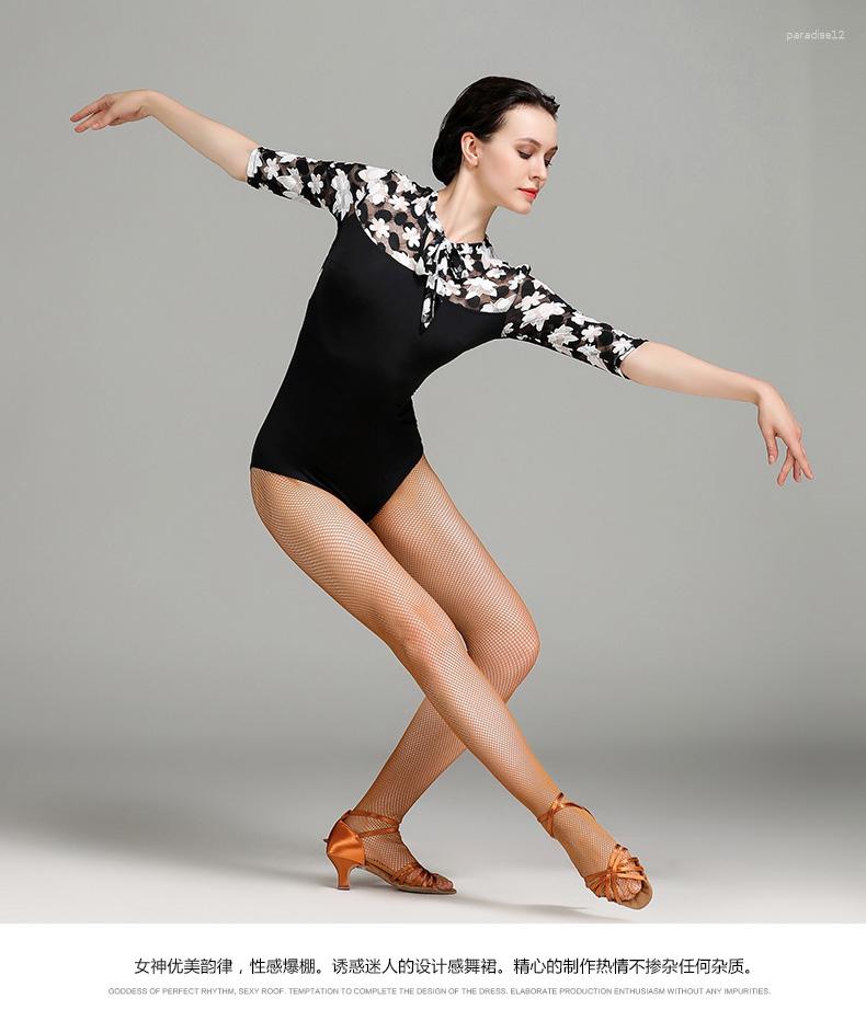 

Stage Wear Lady Dancing Practice Jumpsuit Girls Body Suit Adult Latin Dance Ballet Gym D-0177, Black