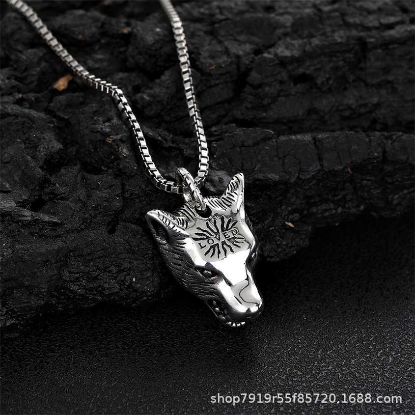 

2023 Gujia S925 Sterling Fashion Wolf Head Men's and Women's Punk Silver Necklace Gift, White