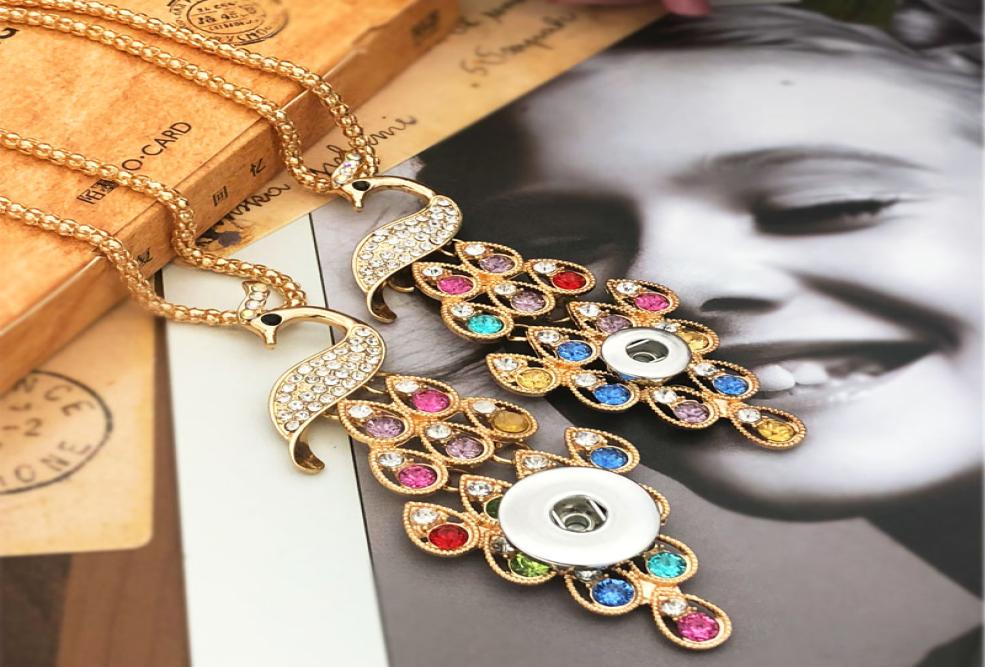 

Fashion Interchangeable Metal Flower Peacock Ginger Crystal Necklace 036 Fit 18mm Snap Button Pendant Necklace Charm Jewelry For W6919552