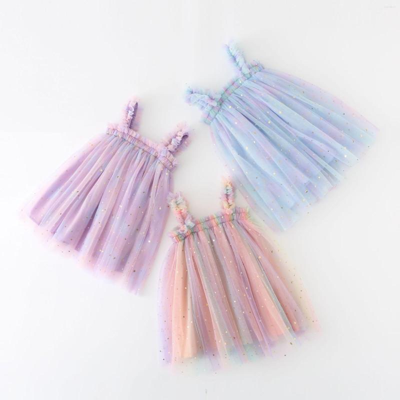 

Girl Dresses Style Children's Dress Sequins Stars Rainbow Slip Gauze Poncho Baby Po Princess, Rainbow blue