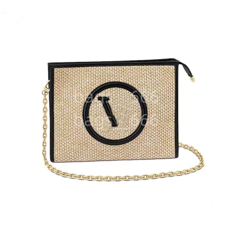 

2023 New Straw Woven Bag Single Shoulder Crossbody Chain Handle Bag M81366 Lafite Straw Woven Wash Bag Designer Luxury Beach bag Wallet ZC2, Brown logo