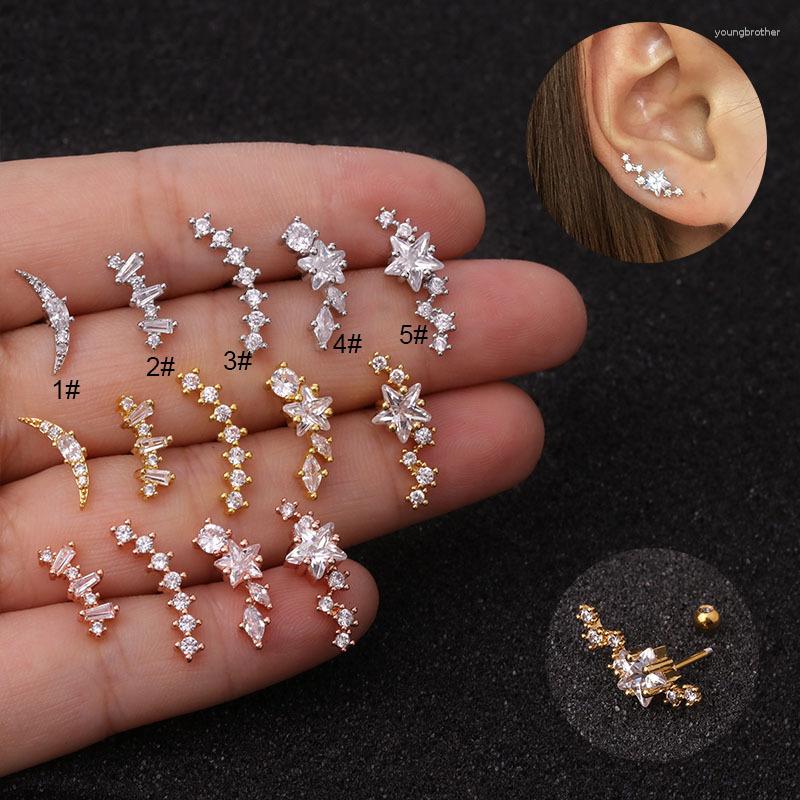 

Stud Earrings 1 PCS Stainless Steel Cute Little Bar Crystal Star Ear Cuff Earring Gold Color Zircon Double Sided Ball Jewelry