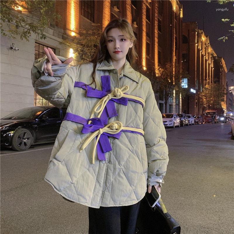

Women's Trench Coats Bow Button Bandage Pocket Algyle Panelled Jacket Cotton Fashion Winter Japan Preppy Sweet Woman Over Coat