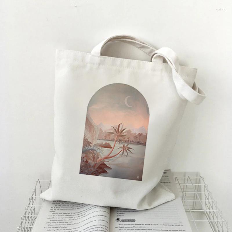 

Shopping Bags Kawaii Preppy Ladies Handbag Cloth Canvas Tote Bag Cartoon Art Pattern Travel Eco Reusable Shoulder, 26
