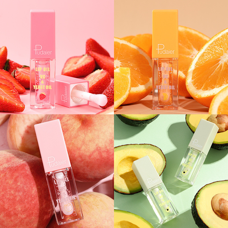 

Pudaier 4 Color Lip Gloss Moisturizing Matte Shimmer Liquid Lip Gloss Fruit Flavor Waterproof Durable Lip Oil Yeast Oil, 04#orange