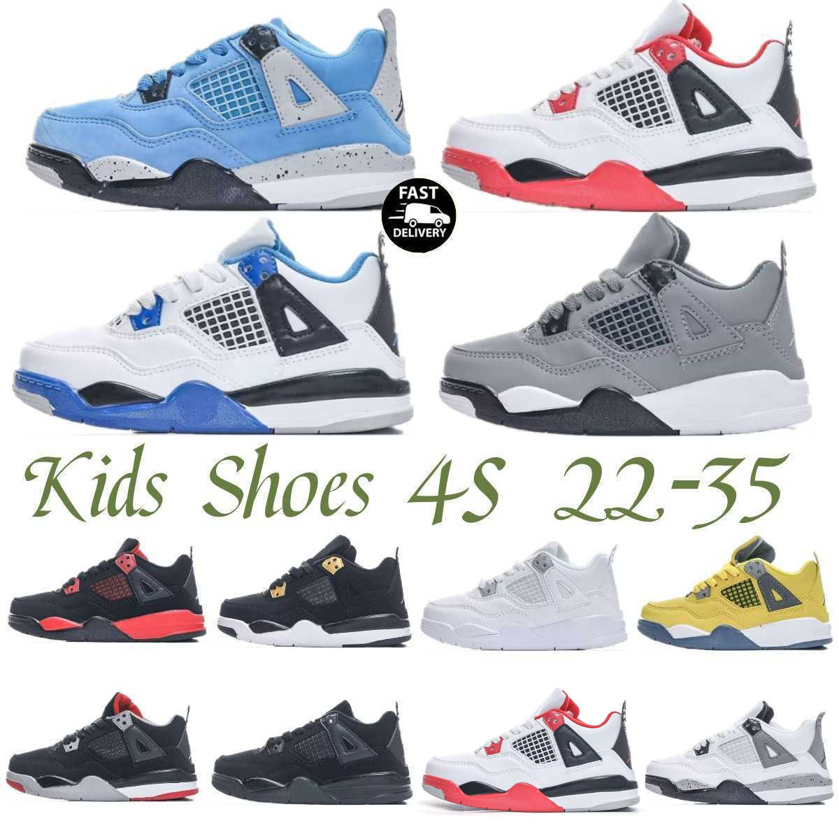 

Kids Shoes 4 Basketball 4s Designer Sneakers Boys Military Black Cat Trainers Baby Kid Shoe Fire Red Thunder Girls Children Youth Toddler Infants Blue Lightning Grey