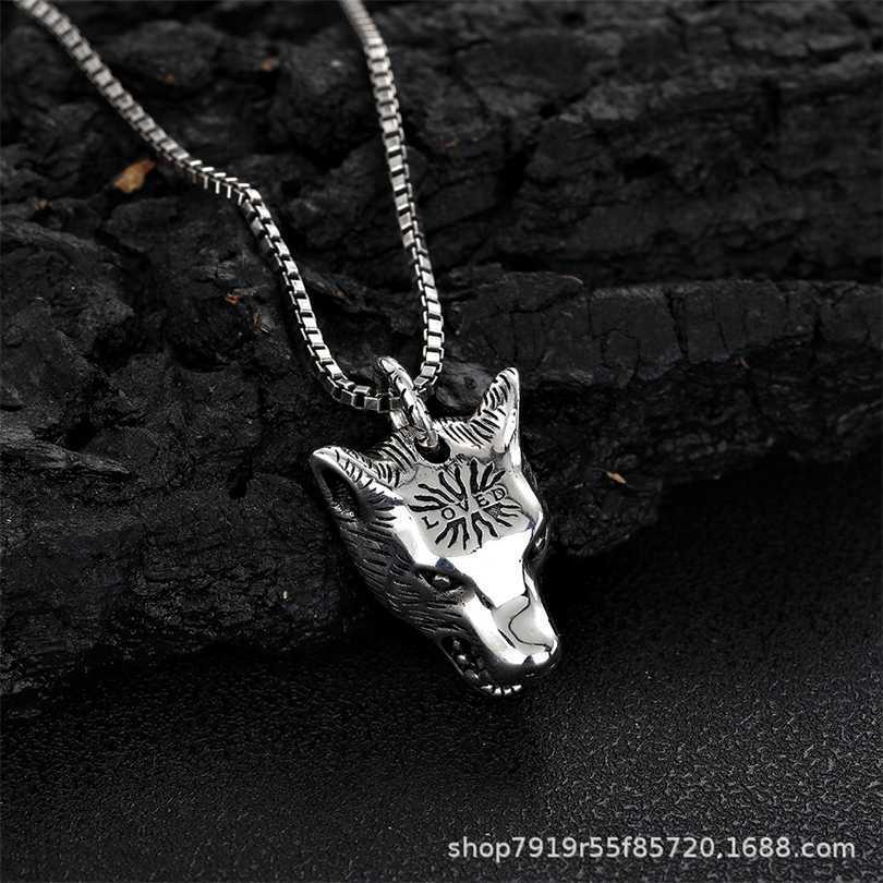 

2023 Gujia S925 Sterling Fashion Wolf Head Men's and Women's Punk Silver Necklace Gift, White