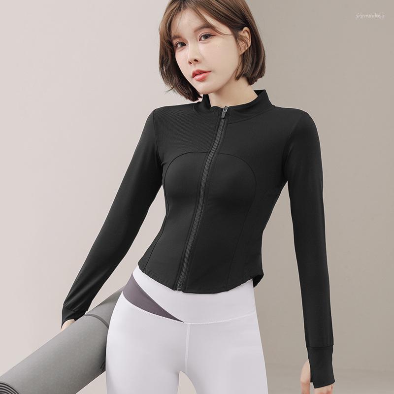 

Active Shirts Long Sleeve Sports Jacket Women Zip Fitness Yoga Shirt Winter Warm Gym Top Activewear Running Coats Workout Clothes Woman, Black