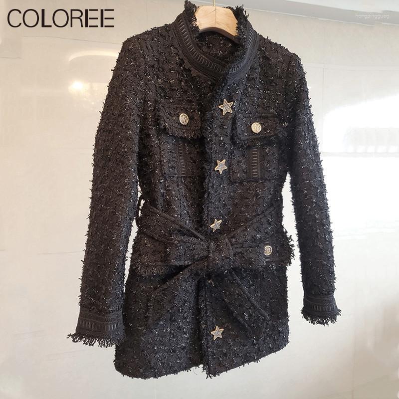

Women' Jackets Designer Fashion Single Breasted Medium Long For Women 2023 Korean Elegant Tweed Black Cosaco Outerwear Clothes