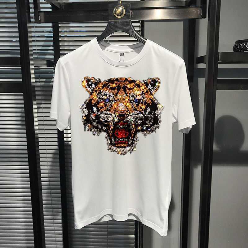 

Men's Plus Tees Polos Factory Wholesale Men's Fashion AntiWrinkle TShirt Hot Drilling Super 3D Tiger Pattern Brand New 4 Colors Short Sleeve x0621, As shown asian size