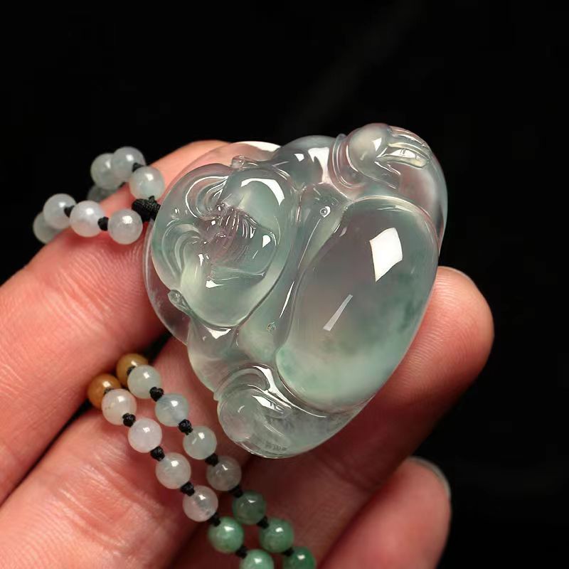 

Jade A, Ice Seed Floating Flower Jade Buddha Pendant, Female Jade, Maitreya Buddha, Male Jade Pendant, Big Belly Laughing Buddha Pendant Gift