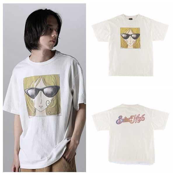 

Designer Fashion T Shirt Saint Michael High Street Cartoon Sunglasses Blonde Girl Print Unisex Loose Short Sleeve T-shirt, White7