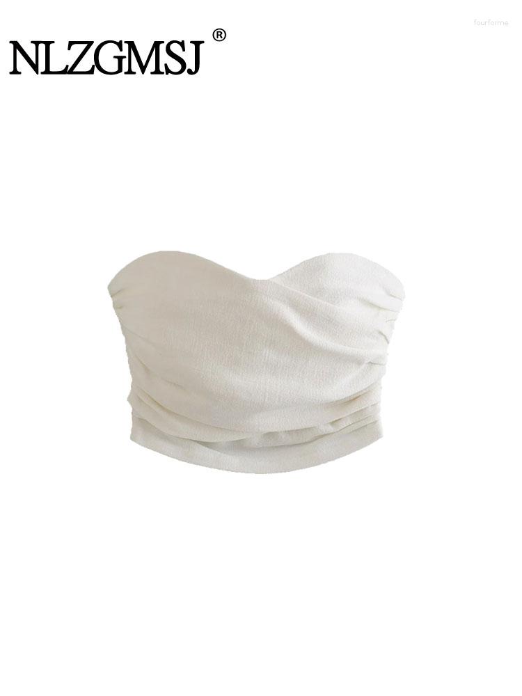 

Women's Tanks Nlzgmsj Lightweight Y2K With Ruched Women 2023 Summer Backless Sleeveless Strapless Skinny Bustier Female Crop Top, Picture shown