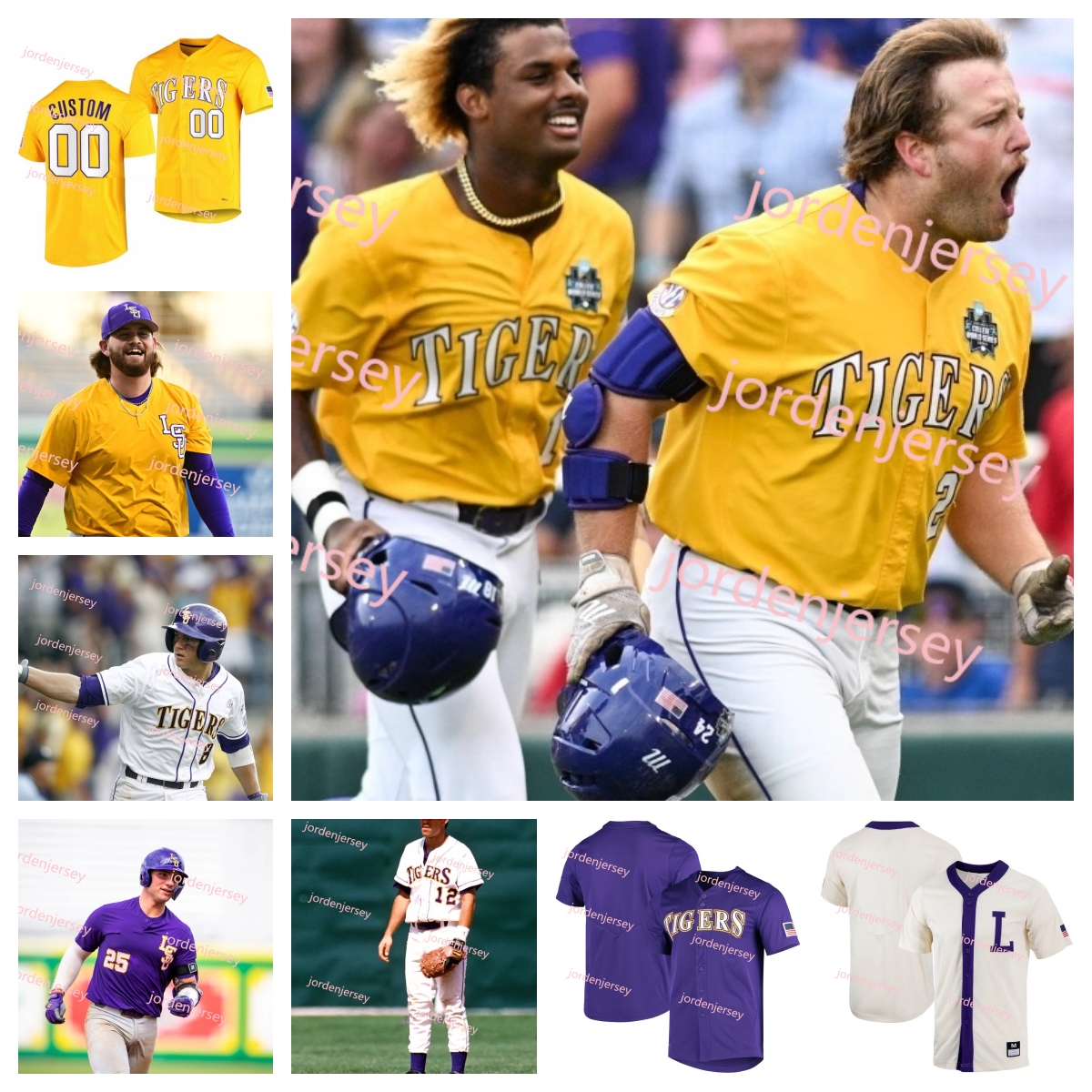 

2023 CWS LSU Tigers Baseball Jersey 16 Brady Neal 22 Jared Jones 8 Gavin Dugas 4 Jordon Thompson 28 Paxton Kling 6 Brayden Jobert Custom Stitched Mens Youth LSU baseball, Purple tigers