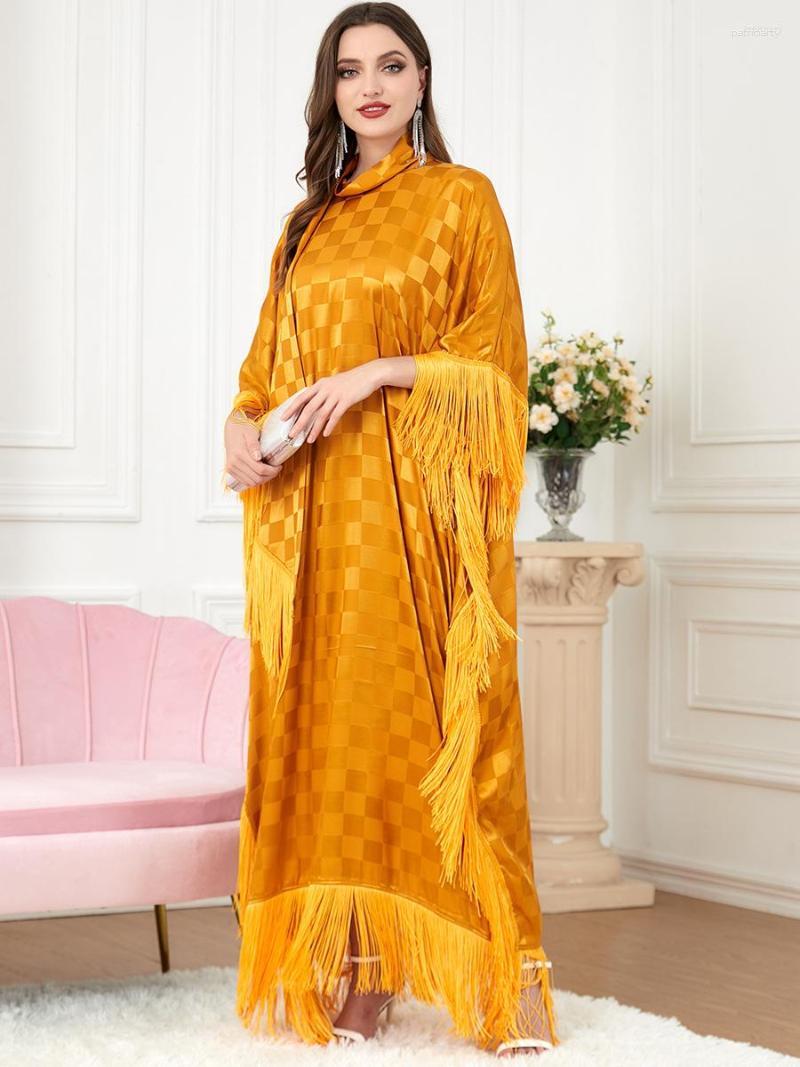 

Ethnic Clothing Party Dress Muslim Abayas For Women Dubai 2023 Tassel Bat Sleeve Plaid Long Dresses Morocco Kaftan Women's Ramadan