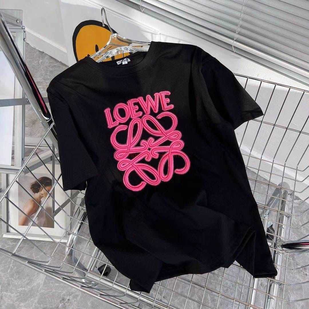 

Designer Fashion Clothing Tees Tshirts high Version Correct Version Embroidered Loewe Chest Phosphor Short Sleeve Tshirt for Men and Women Luxury Casual Streetwea, Black