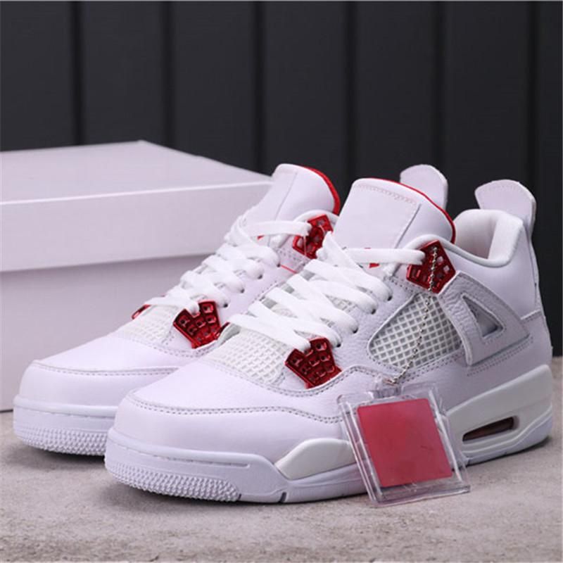 Excellent Jumpman 4s Men Women Shoes White Red Metalic Designer Basketball Shoes Outdoor Sneakers Size Available Fast Ship With box-image-879081512
