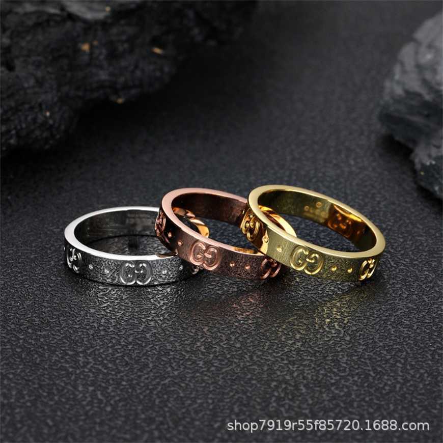 

2023 Gujia S925 Sterling Silver Simple Fashion Couple Rose Gold Ring