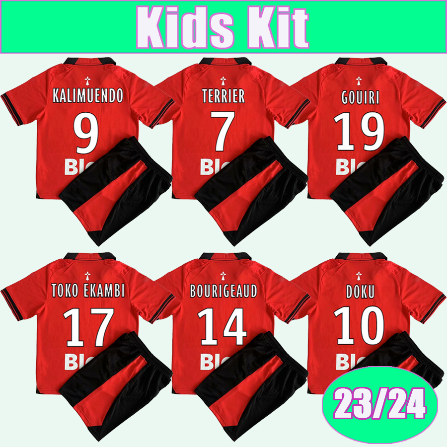 

23 24 Stade Rennais TERRIER Kids Kit Soccer Jerseys DOKU BOURIGEAUD TOKO EKAMBI GOUIRI MAJER TRAORE Home Short sleeves Football Shirts, Tz17028 23 24 home no patch