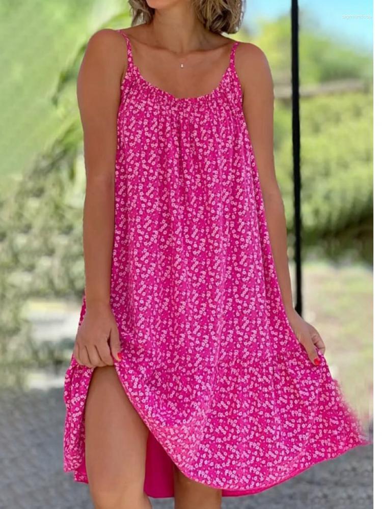 

Casual Dresses Summer Dress Woman 2023 Trendy Plus Size  Beach Party Y2k Sleeveless Ruffles Modest Prom Sling Mini Female Clothing, Pink