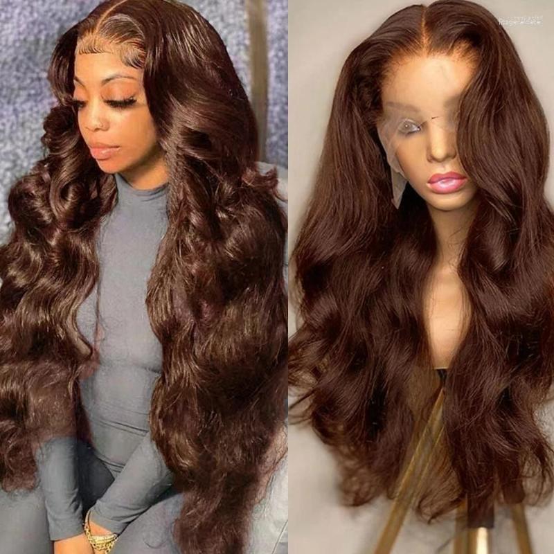 

Chocolate Brown Body Wave Lace Front Human Hair Wigs For Women 13x4 Frontal Wig Transparent Colored Remy, Picture shown
