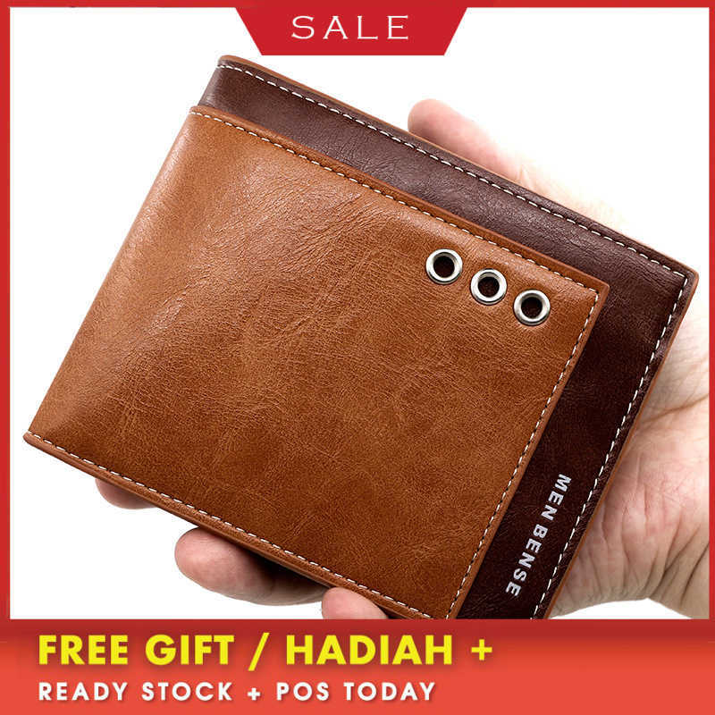 

Mini designer Wallet Korean Version of Men's Short Color Matching Hinge Large Capacity Multi-card Leisure Fashion Two-fold Bag mans wallets genuine leather, 2419-1 black