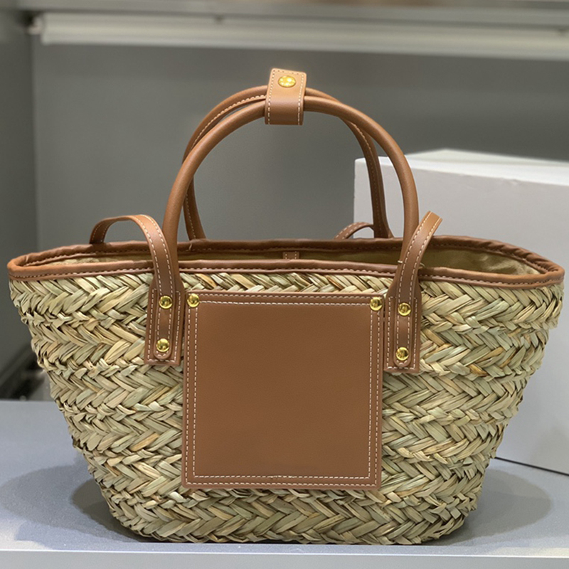 

Ladies straw bucket bag designer handbag Le petit panier Soli Cow Leather trim High Quality shoulder bag Fashion crossbody bag Luxury shopping bag New 2023, #1 size:34x17cm