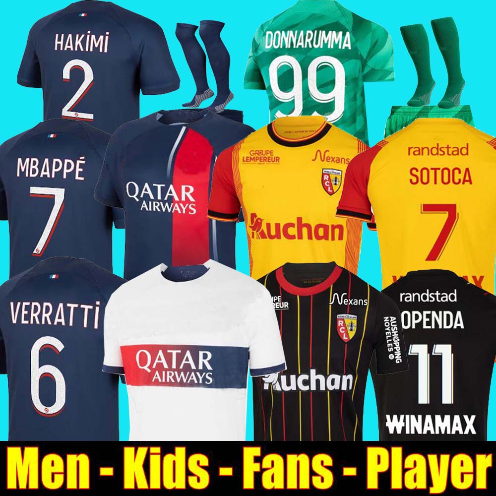 

2023 2024 soccer jerseys maillot de foot MBAPPE HAKIMI MARQUINHOS VERRATTI football shirt 23 24 SERGIO RAMOS psgs hommes enfants kids KIT fourth KIMPEMBE rc lens, 23/24 away aldult