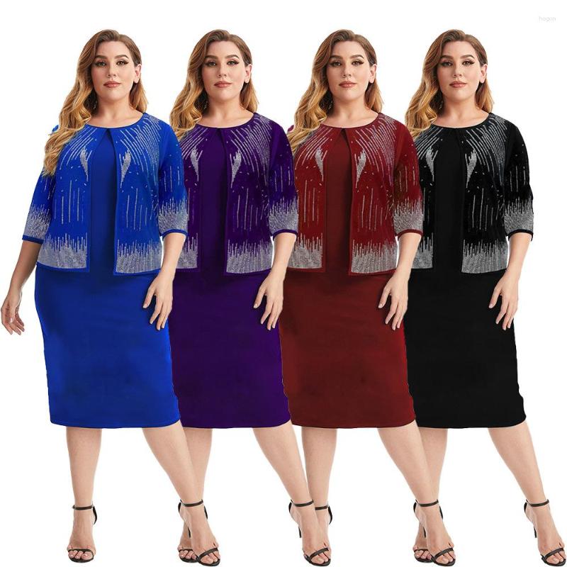 

Ethnic Clothing African Dresses For Women Summer Fashion O-neck Blue Black Purple Three Quarter Sleeve Knee-lenght Dress XL-5XL