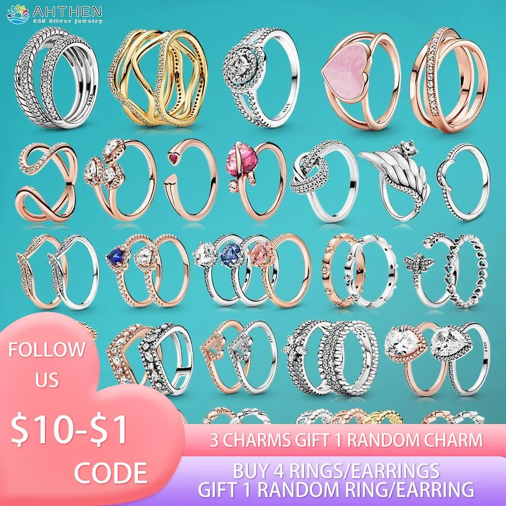 

925 Silver Women Fit Pandora Rings Original Heart Crown Fashion Ring Triple Spiral Rings Crown Open Band of Hearts