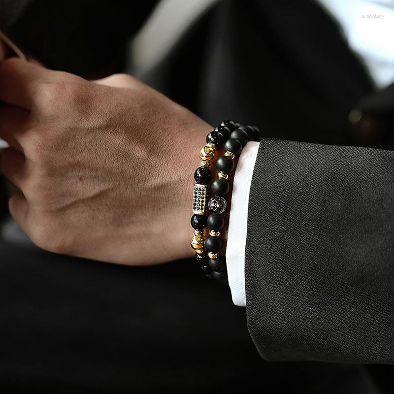 

Charm Bracelets Fashion Rectangle Men Bracelet Pave CZ Hollow Ball 8MM Stone Bead For Jewelry Gift