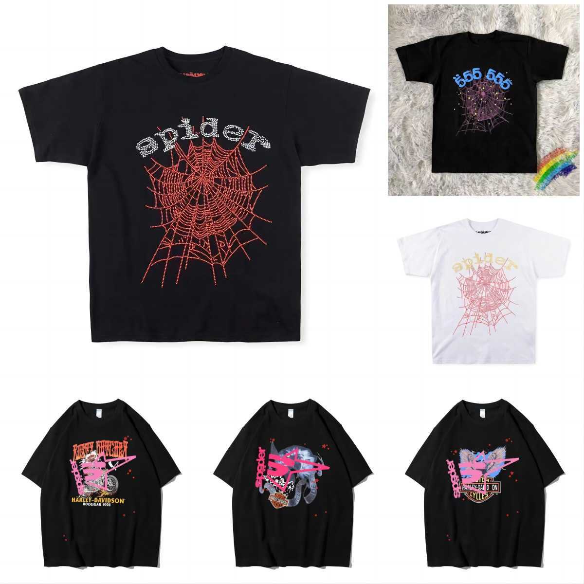 

23ss Men T Shirt Pink Young Thug Sp5der 555555 mans Women 1 Quality Foaming Printing Spider Web Pattern Tshirt Fashion Top Tees yf