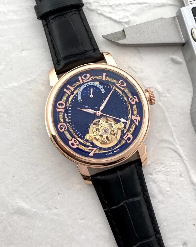 

2023 Mens Patekity Watches Fashion Automatic Mechanical Watch Men Leather Strap Moon phase Tourbillon Sport Clock Relogio Masculino wristwatches DJI647