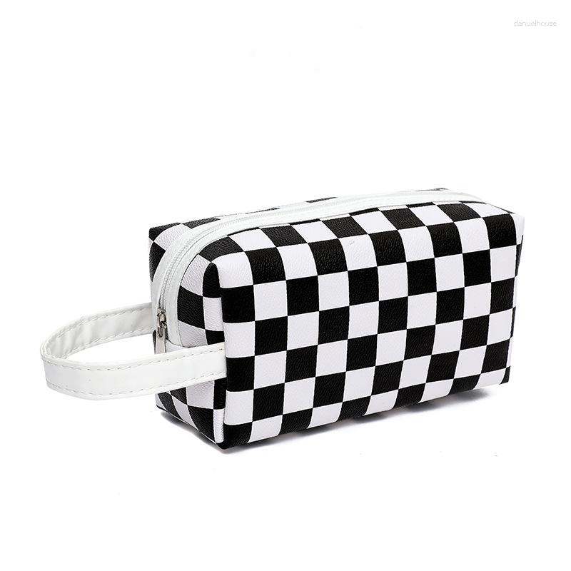 

Cosmetic Bags DHL50pcs Women PU Grid Prints Waterproof Solid Travel Wash Bag, Beige