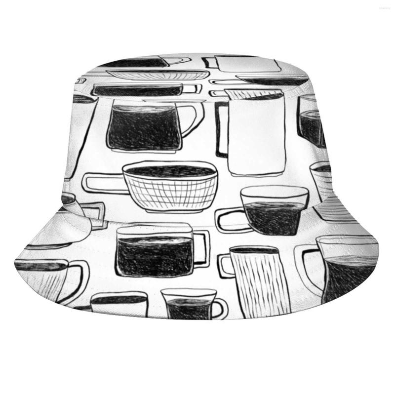 

Berets Coffee Cups Causal Cap Buckets Hat Line Drawing, Black mask