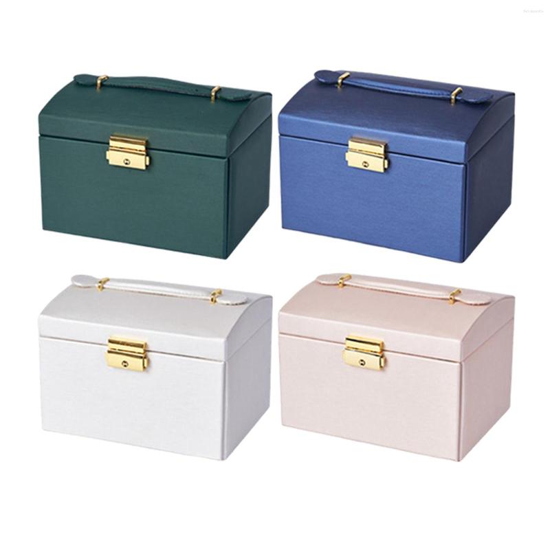 

Jewelry Pouches Box Storage Organizer With Mirror Drawers Portable Handle