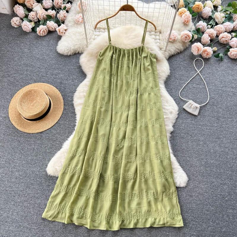 

Casual Dresses Summer Vacation Wind Super Fairy Sen System Sweet Small Fresh Gentle Loose Halter Dress, Green