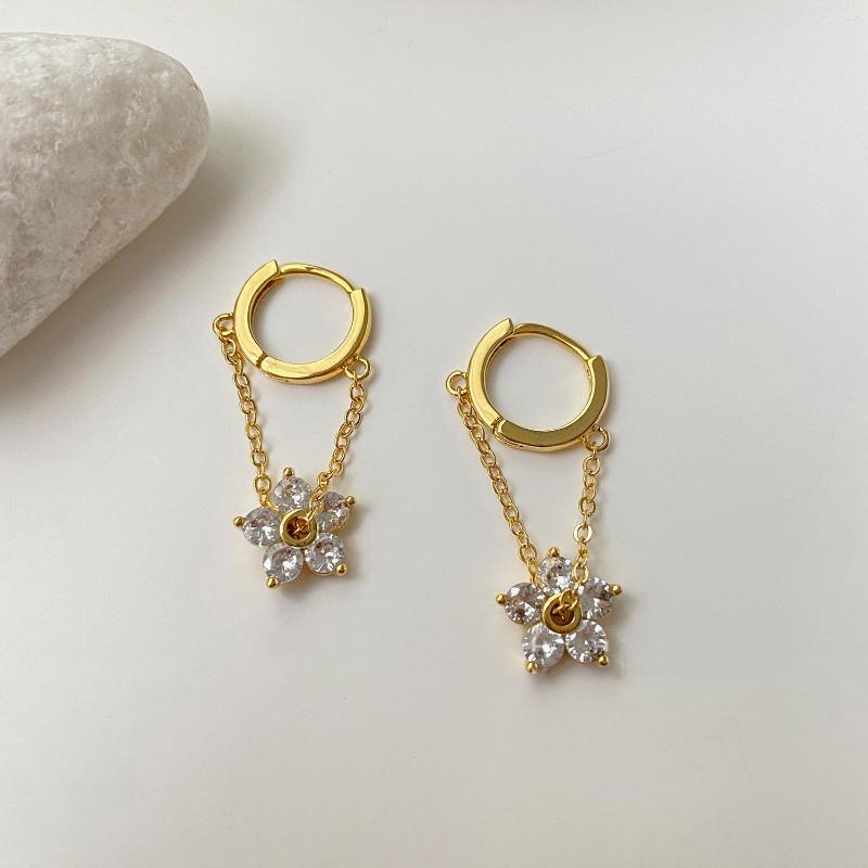 

Dangle Earrings Temperamental Exquisite Rhinestone Flower Pendant Hoop Fashion Sexy Tassel Metal Chain All-matching