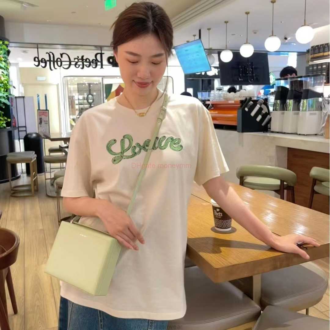 

Designer Fashion Clothing Tees Tshirts Loewe 2023 Summer Fashion Brand Luo Wei Cactus Embroidery Picture Pure Cotton Showy White Mens and Womens Versatile Short Sle, Apricot ll19#