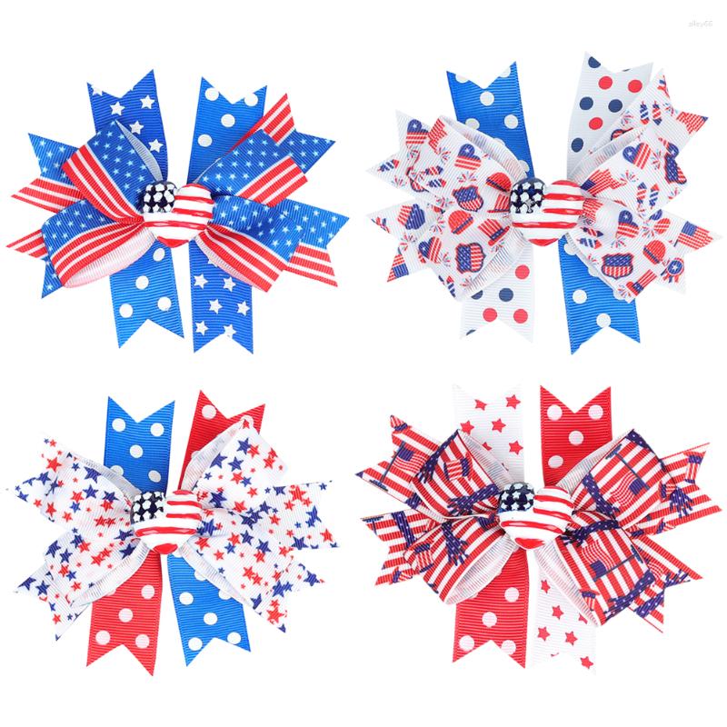 

Bandanas 4 Pcs American Flag Hair Bow Clips Patriotic Clip Independence Day For Kids