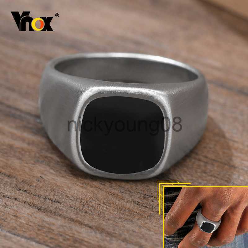 Band Rings Vnox 12.5mm Signet Ring for Men Black Square Top Stainless Steel Finger Band Gothic Punk Rock Boy Stamp Rings Z260209