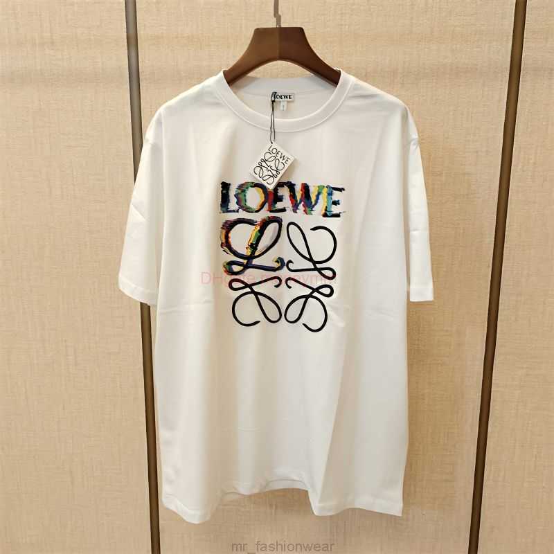 

Designer Fashion Clothing Tees Tshirts Loewe 2023 New Phantom Pattern Printed Embroidered Round Neck Short Sleeve Tshirt High Edition Unisex Loose Fit Luxury Casua, White
